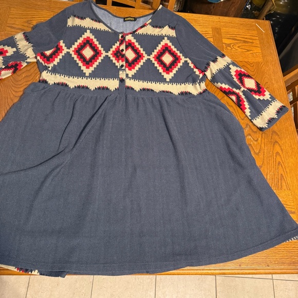 Reborn Southwestern Boho Knee Length Dress Sz 2XL Geometric Print Pockets Flowy - Picture 5 of 15
